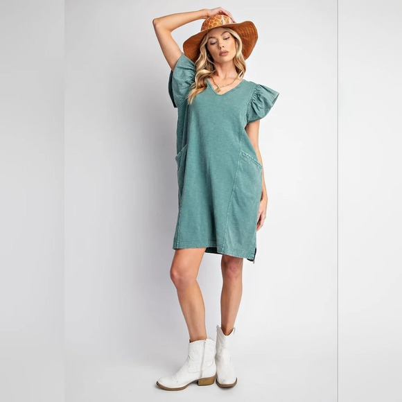 Easel Mineral Washed Cotton Jersey Knit Shirt Dress New - Picture 5 of 5